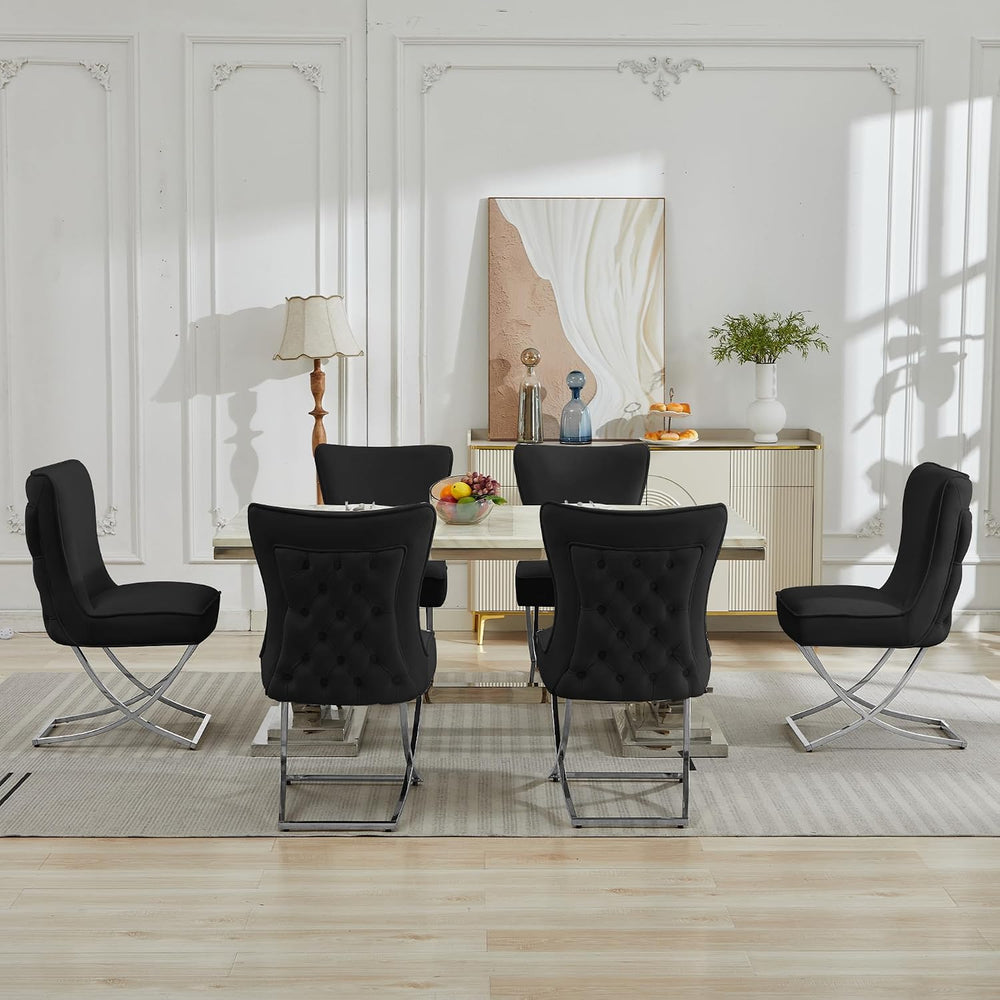 LOULENS Velvet Dining Chairs Set of 2, Sliver Metal X-Legs, Black | Elegance,...