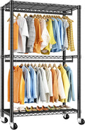 Raybee Clothing Rack with Wheels,Clothes Rack for Hanging Clothes,Portable Closet,2 Shelves,Black