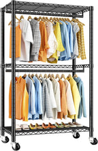 Raybee Clothing Rack with Wheels,Clothes Rack for Hanging Clothes,Portable Closet,2 Shelves,Black