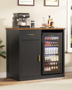 39" Mini Fridge Cabinet, Coffee Bar with Mini Fridge Space, Black | Coffee Bar Cabinet, Mini Fridge Compatible, Drawer Storage, Adjustable Shelf, Wood Grain Countertop, Living Room or Home Bar