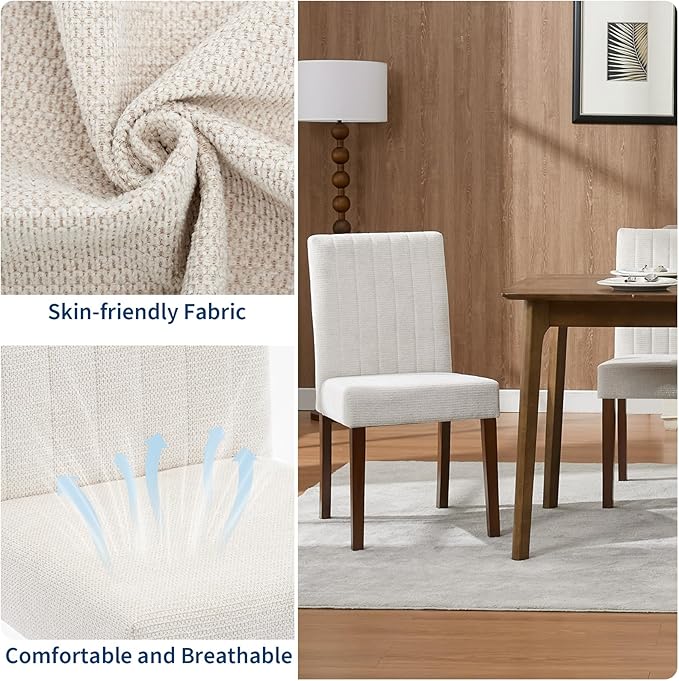 Upholstered Dining Chairs Set of 2, Modern Fabric Kitchen Side Chairs with St...