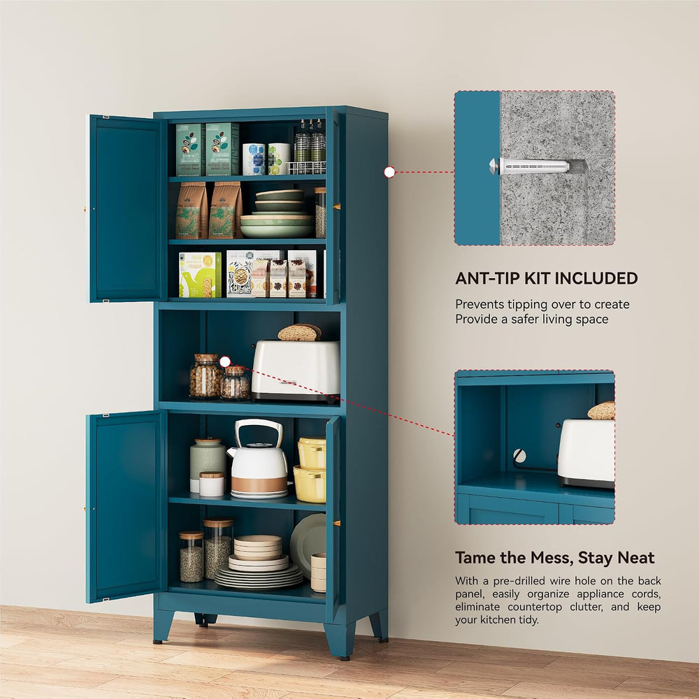 YAUWOH 69" Tall Metal Pantry Cabinet with Microwave Shelf, 4 Doors &...