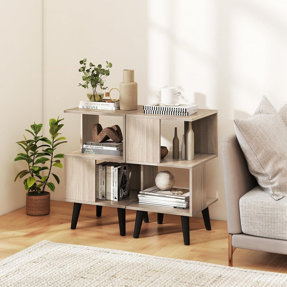 GOFLAME 3-Tier End Table Set of 2, Wood Sofa Side Table with Open Storage She...