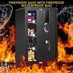 23.62" Tall Biometric Safe Box with Fireproof Waterproof Bag, 2.6 Cuft Fireproof Safe Large Document Storage Anti-Theft Dual Alerts, Mute Mode, Digital Security for Business