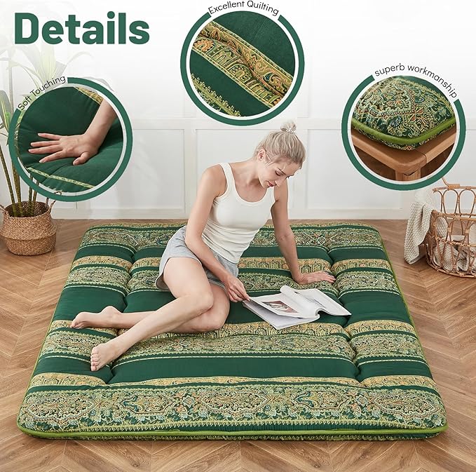 Japanese Floor Mattress, Futon Mattress with Portable Storage Bag and Washabl...