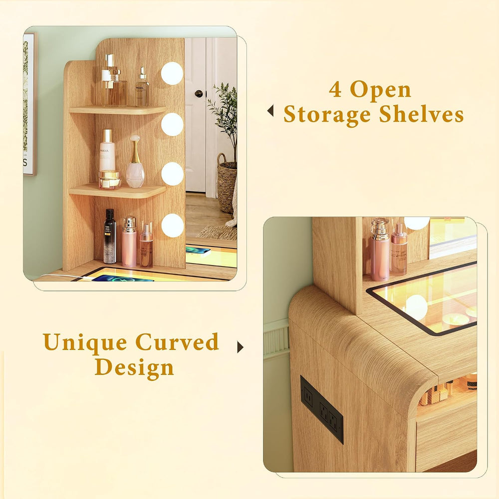HUAHUU Vanity Desk with Mirror and Lights, Makeup Vanity with 4 Drawers, Tran...