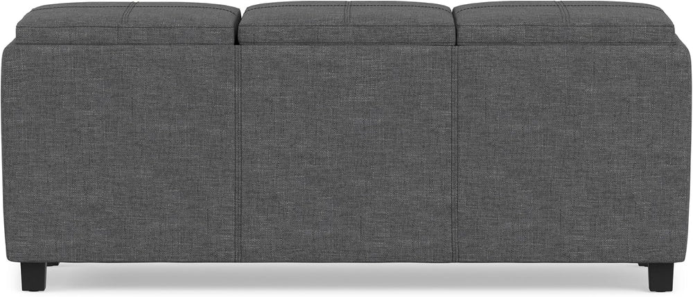 SIMPLIHOME Avalon 42" Wide Linen Look Fabric Storage Ottoman in Slate Grey