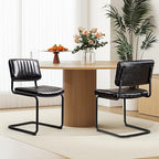 Cantilever Dining Chairs Set of 2, Mid Century Modern Dining Chairs with Black Metal Legs, Upholstered Leather Kitchen Chairs, Armless Cantilever Chair for Kitchen & Living Room, Black