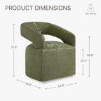 Upholstered Dining Chairs with Casters, Modern Barrel Side Armchair with Rollers for Dining Room, Bedroom, Kitchen, Reading Room, Green, Set of 1