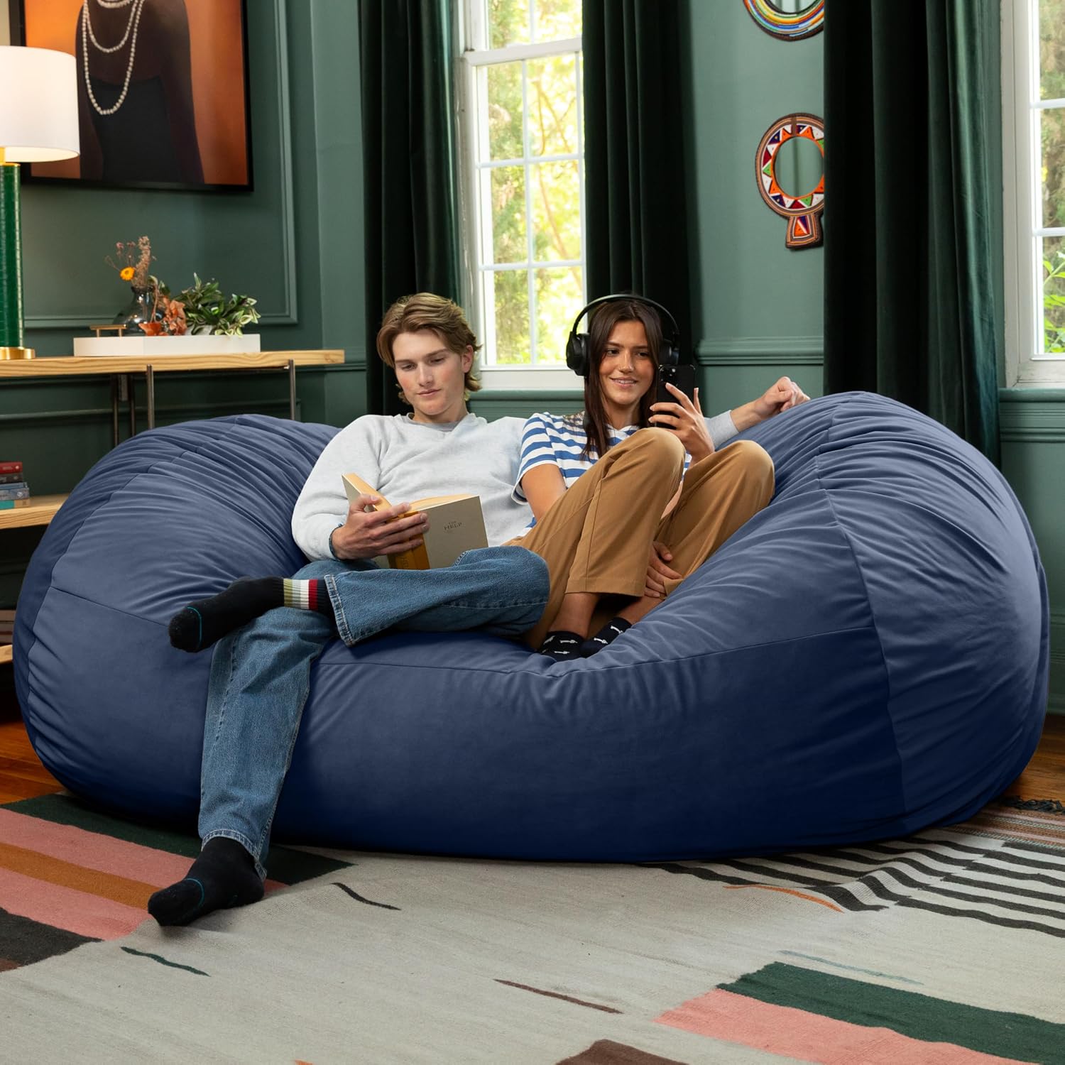 Jaxx Grand Lounger 7 Foot Bean Bag Sofa -Lush Velvet Navy
