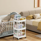 SUNALLY 3-Tier Rolling Cart with 2 Lockable Wheels, Multifunctional Storage Organizer for Bathroom, Kitchen, Office, Craft, Makeup, Baby Essentials, White