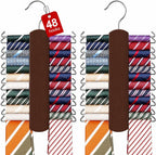 Tie Rack with 48 Hooks, Large Capacity Tie Hanger for Closet Organizers and Storage,Space Saving Wooden Necktie Hanger Ties Organizer for Men - 2 Pack