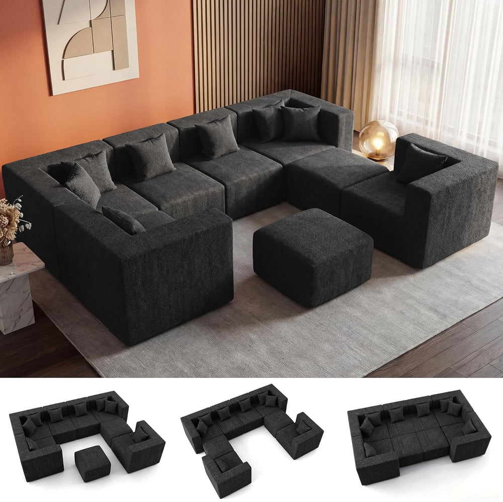 MONVANE Modular Sectional Sofa, Oversized 8 Seat Convertible U Shaped Couch w...