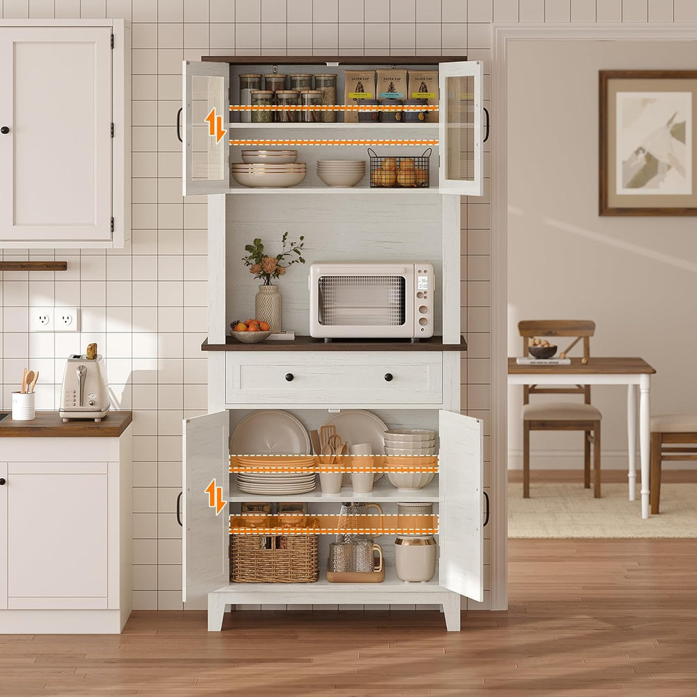 Multi-Functional Hutch – Elegant 72" White Pantry Coffee Bar Cabinet for...