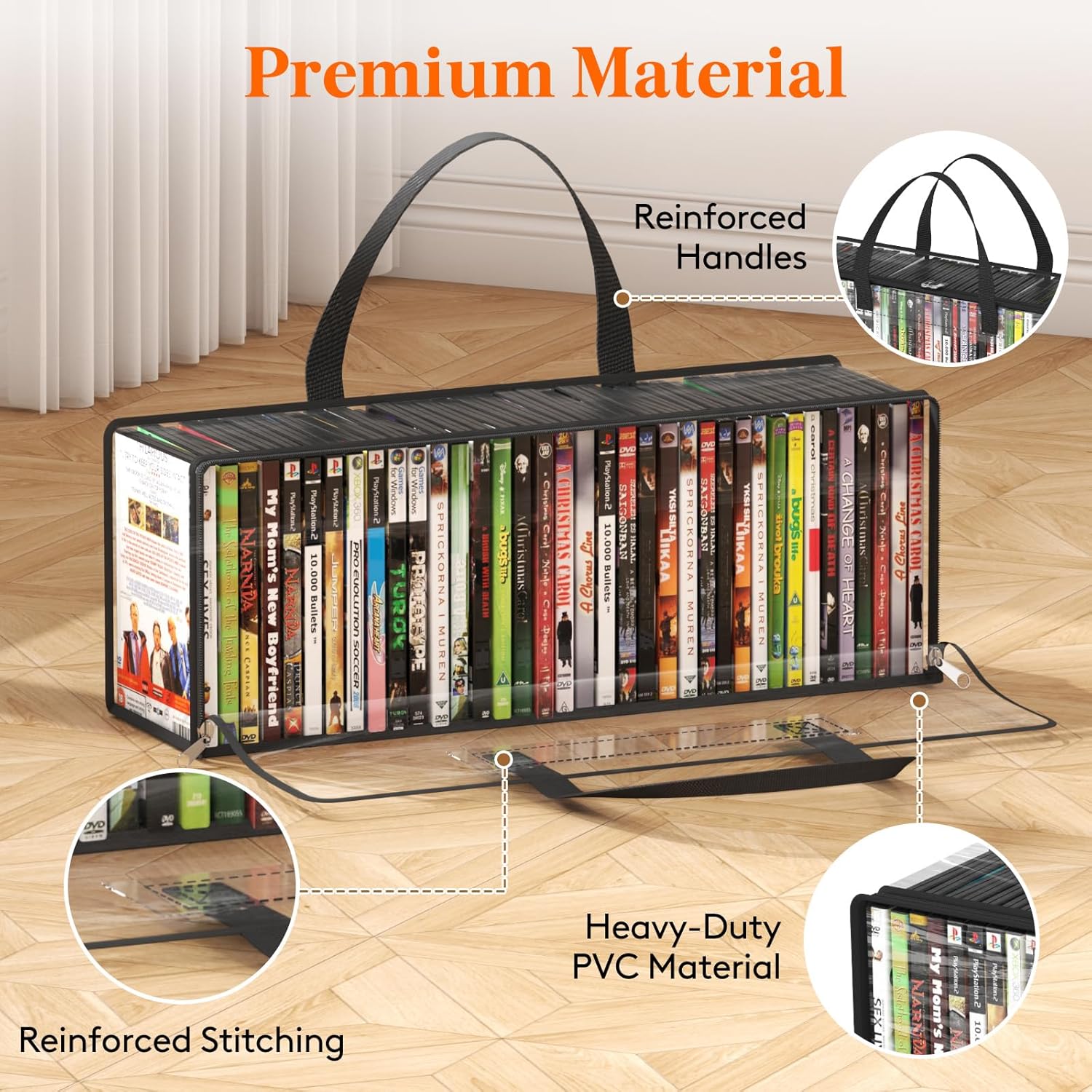 Lifewit DVD Storage Bags 10 Pack, Clear PVC DVD Case Holder with Handles, Front Window Zipper Design, Stackable Media Organizer for Blu Ray Disc, Movie Cases, VHS Box, Hold 350 Pcs DVDs (35 Each)