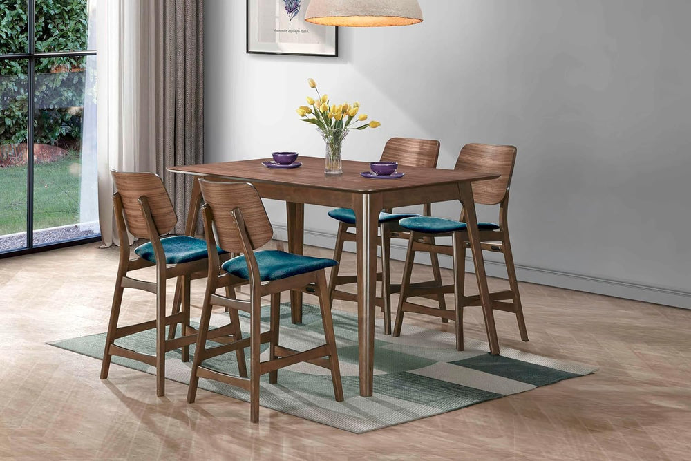New Classic Furniture Oscar 5-Piece Wood Counter Table Set in Teal