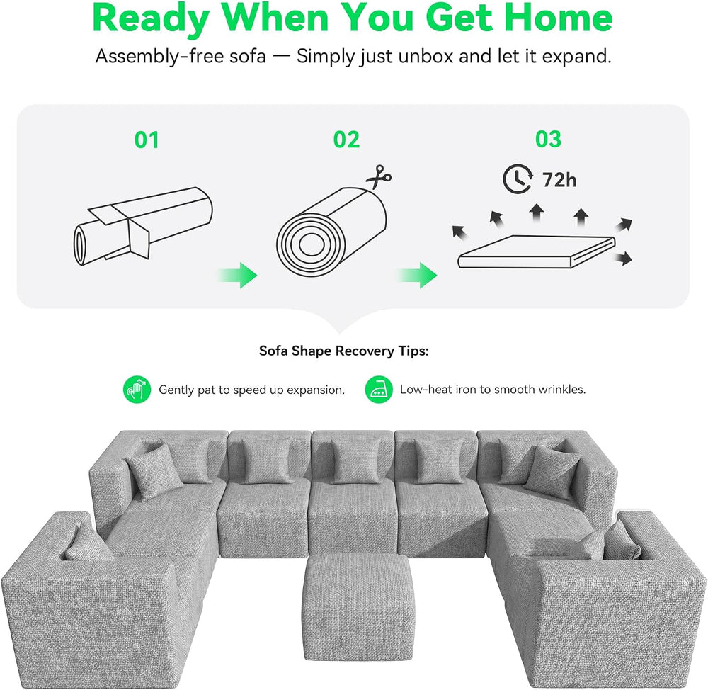 MONVANE Oversized Sectional Couch 10-Seat, Chenille, Light Gray | Sectional C...