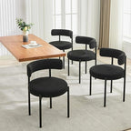 Boucle Dining Chairs Set of 4, Mid Century Modern Dining Room Chairs with Barrel Backrest, Upholstered Black Kitchen Chairs for Dining Room, Restaurant