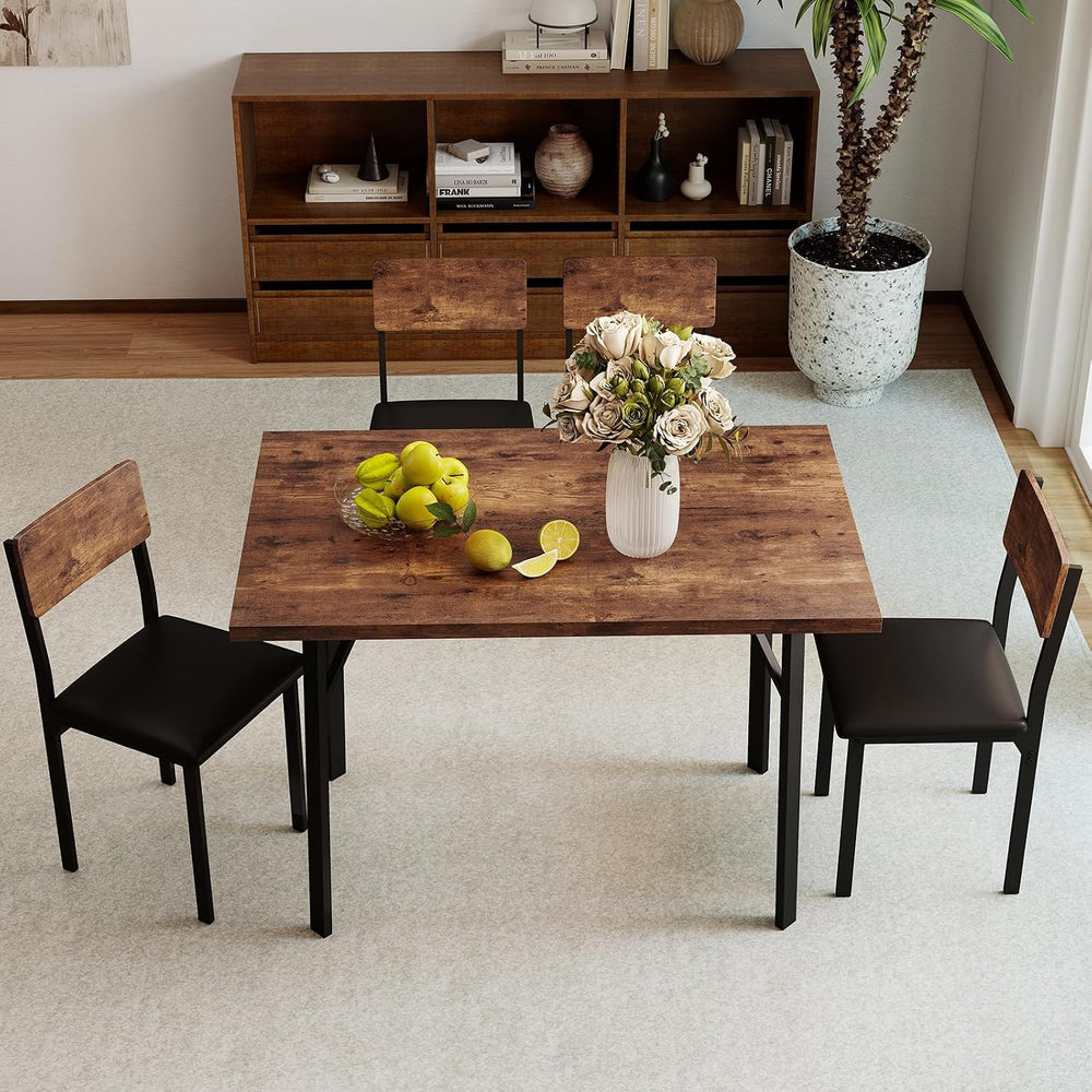 Giantex 5-Piece Dining Table Set for 4, Industrial Kitchen Table and 4 PU Lea...