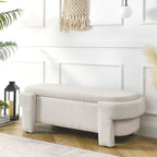 Oval Storage Bench,Upholstered Ottoman with Hinges,Easy to Install,for Living Room,Entryway,Bedroom,Beige