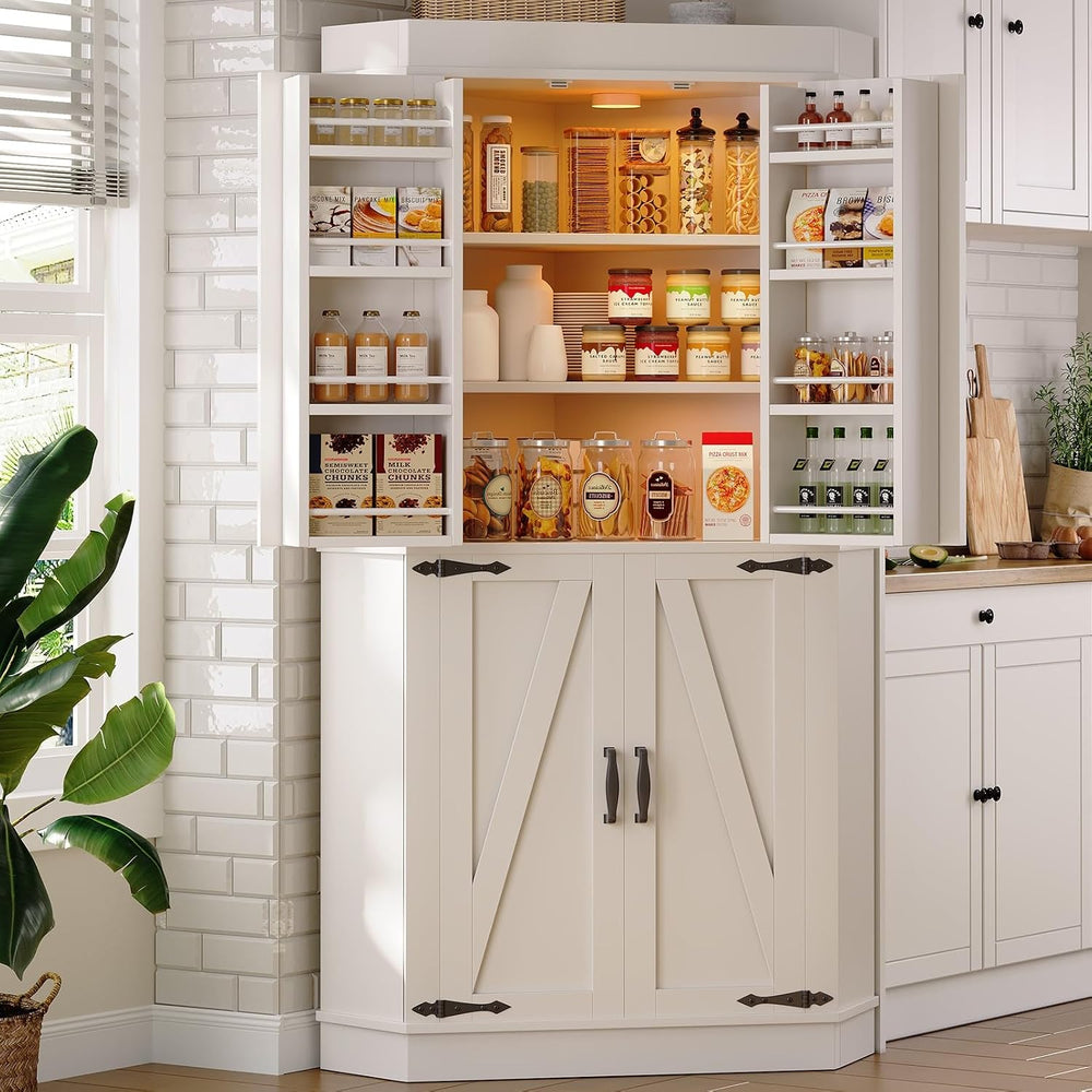 Corner Cabinet,71'' Kitchen Pantry Storage Cabinet with 4 Doors and S...