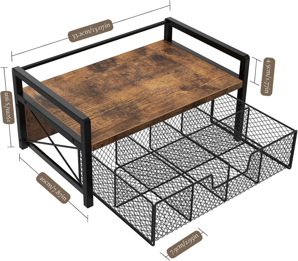 Tea Bag Organizer with Drawer, Tea Caddy for Countertop, Rustic | Wooden Tea Station Organizer with Drawer, Teabag Holder, Tea Organizers and Storage for Tea Bags, Sugar Packets, Accessories