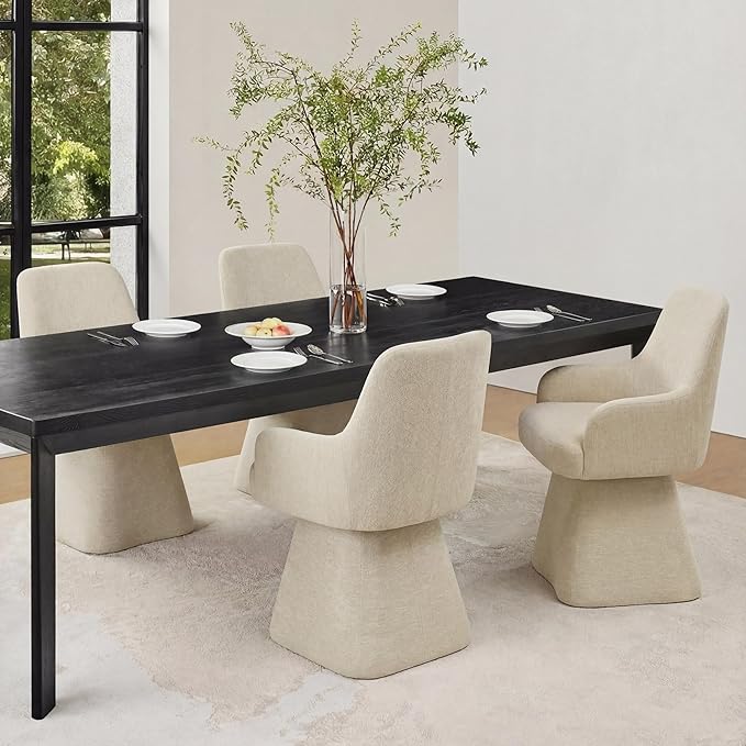 Swivel Dining Chair Set of 1, Mid Century Modern Chair Fabric Upholstered Armchair with Armrest & Ergonomic Backrest for Dining Room, Kitchen, Bedroom, Living Room, Sand