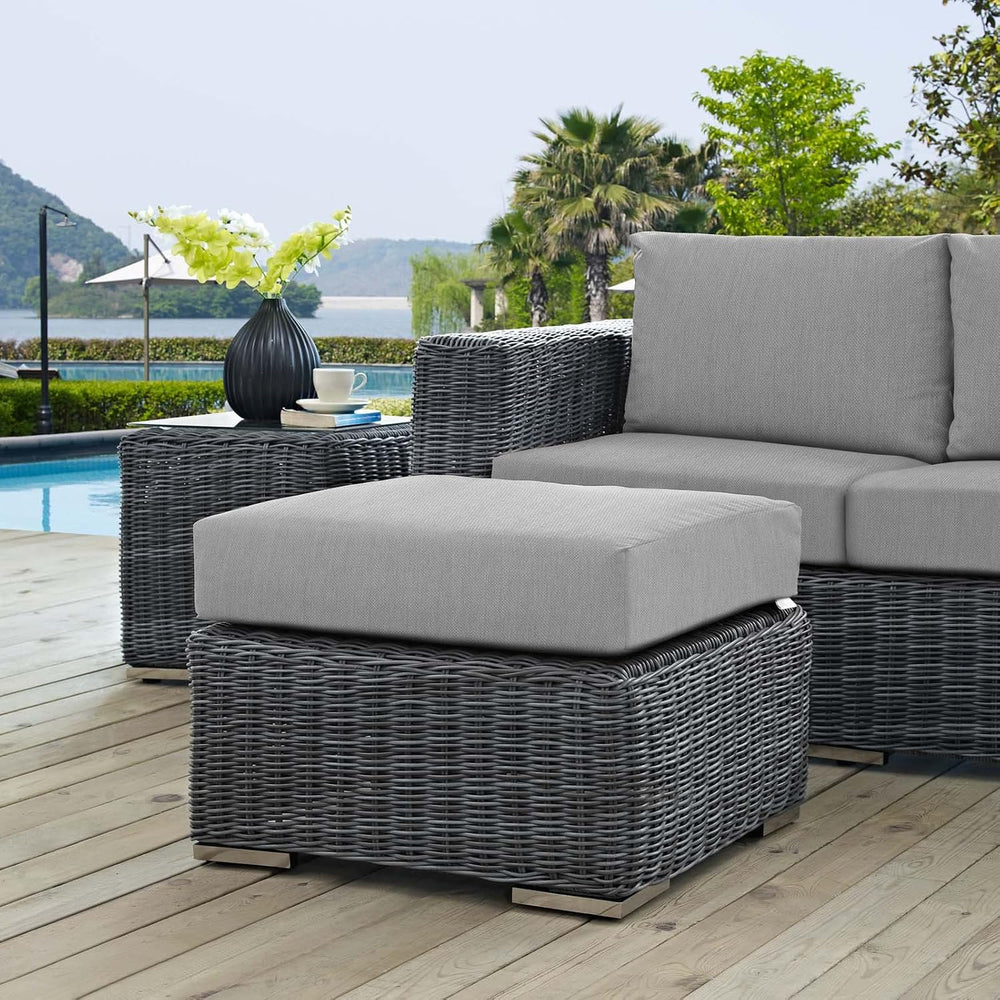 Modway Summon Wicker Rattan Outdoor Patio Sunbrella Square Ottoman in Canvas ...