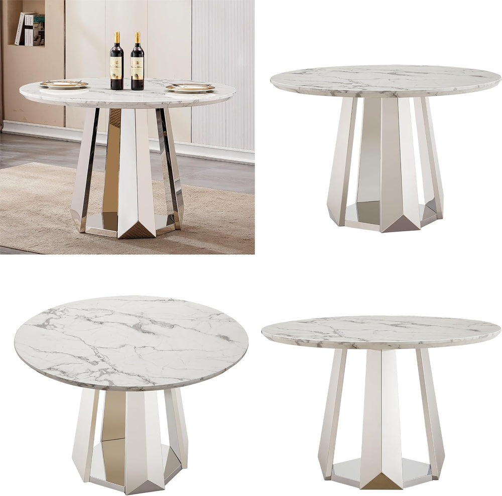 47" Round Dining Table, Mid-Century Modern Round Kitchen Table for 4-6Pe...