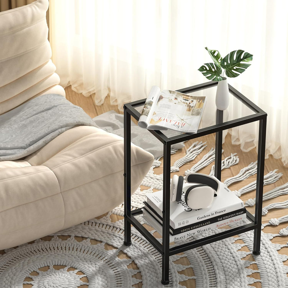 Side Tables Set of 2,Tempered Glass End Tables, 2-Tier Nightstands with Open ...