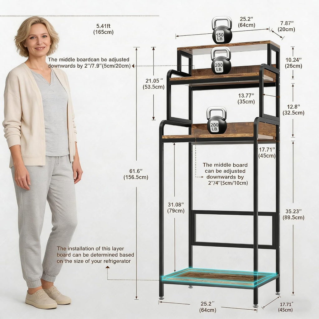 COCOLUCKY 4-Tier Mini Fridge Stand with Storage, Microwave Stand,Multi-Functional Mini Fridge Shelf Cabinet,Baker Rack Organizer for Dorm, Apartment, Small Kitchen, Office, Living Room (Vintage Brown)