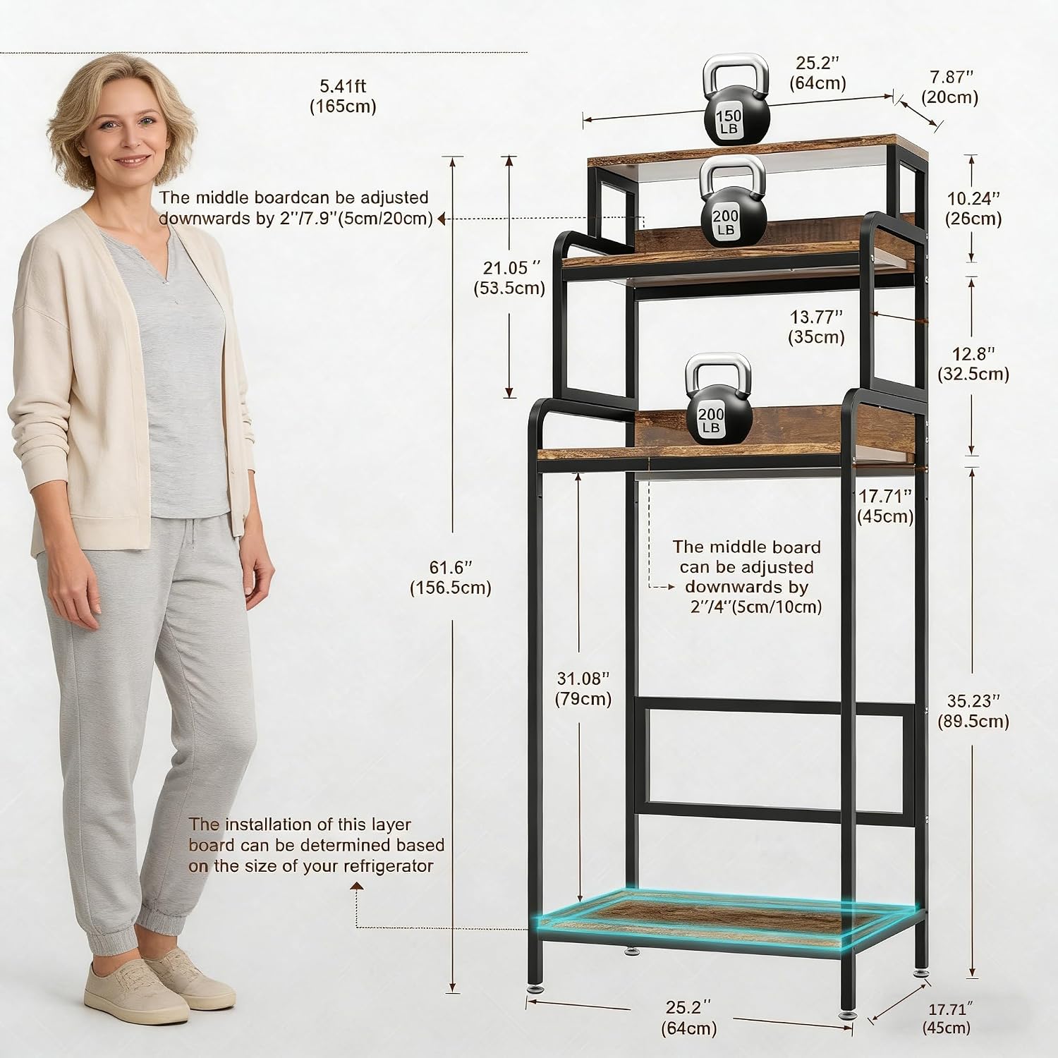 COCOLUCKY 4-Tier Mini Fridge Stand with Storage, Microwave Stand,Multi-Functional Mini Fridge Shelf Cabinet,Baker Rack Organizer for Dorm, Apartment, Small Kitchen, Office, Living Room (Vintage Brown)