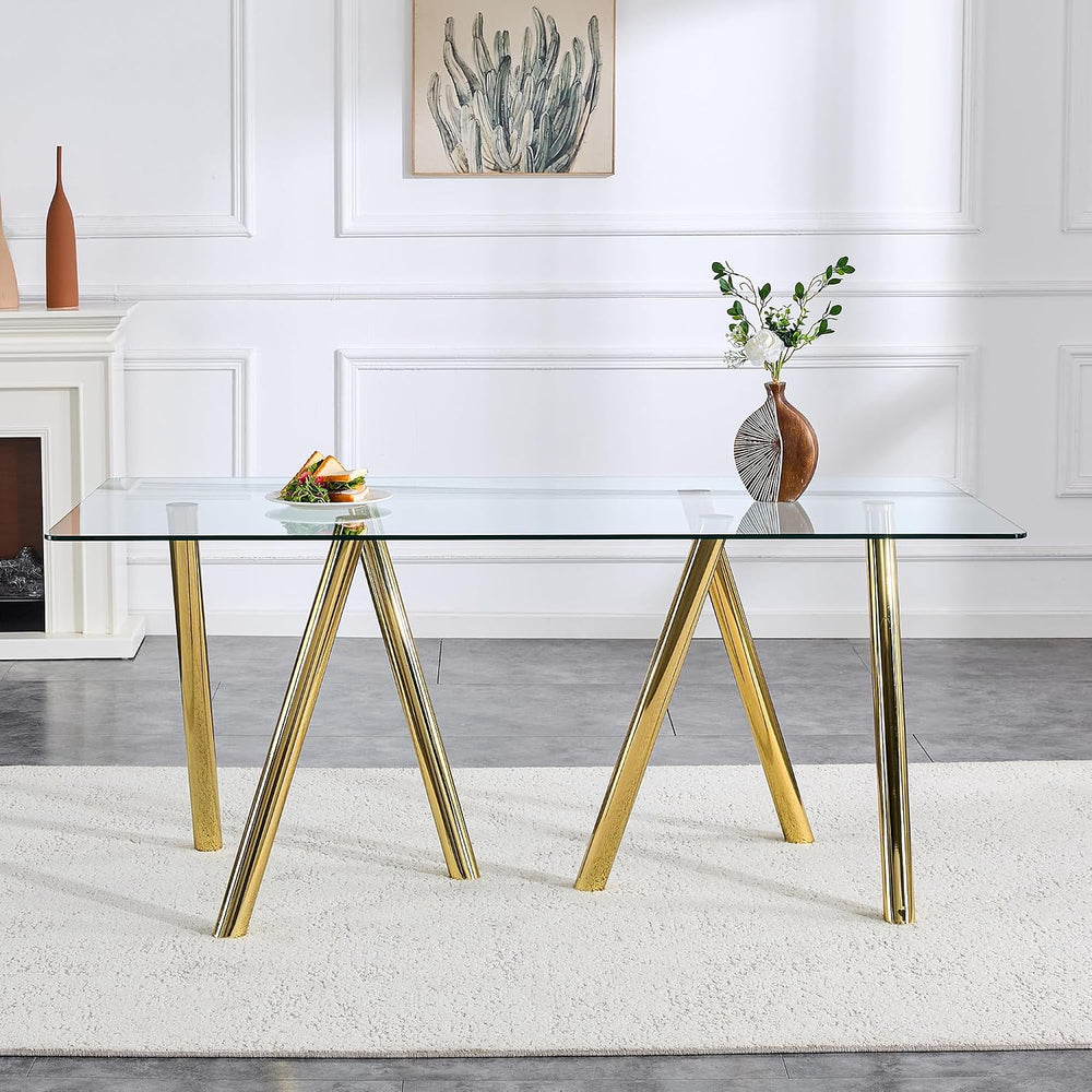 71" Glass Gold Dining Table for 6-8, Modern Dining Room Table with 0.39&...