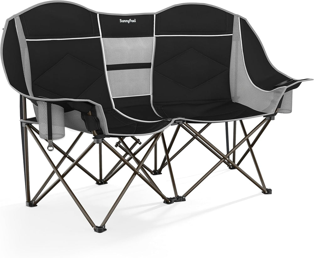 SUNNYFEEL Double Camping Chair Portable Folding Loveseat for 2 Adults Heavy D...