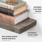 72 inch Floating Shelves for Wall, 8" Deep Rustic Reclaimed Barnwood Shelves, Floating Shelf Wall Hanging Shelves with Invisible Heavy-Duty Metal Bracket | Wall Mounted | Farmhouse Style, 1PC,Grey