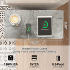 LIDYUK End Table with Charging Station, Narrow Side Table with Drawer and USB Ports & Power Outlets, Nightstand Bedside Tables for Small Spaces, Bedroom, Living Room, Light Grey