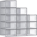 SONGMICS Shoe Boxes, Pack of 12 Shoe Storage Organizers, Stackable Clear Plastic Boxes for Closet, Sneakers, 13.1 x 9.1 x 5.6 Inches, Transparent and Gray ULSP006G12