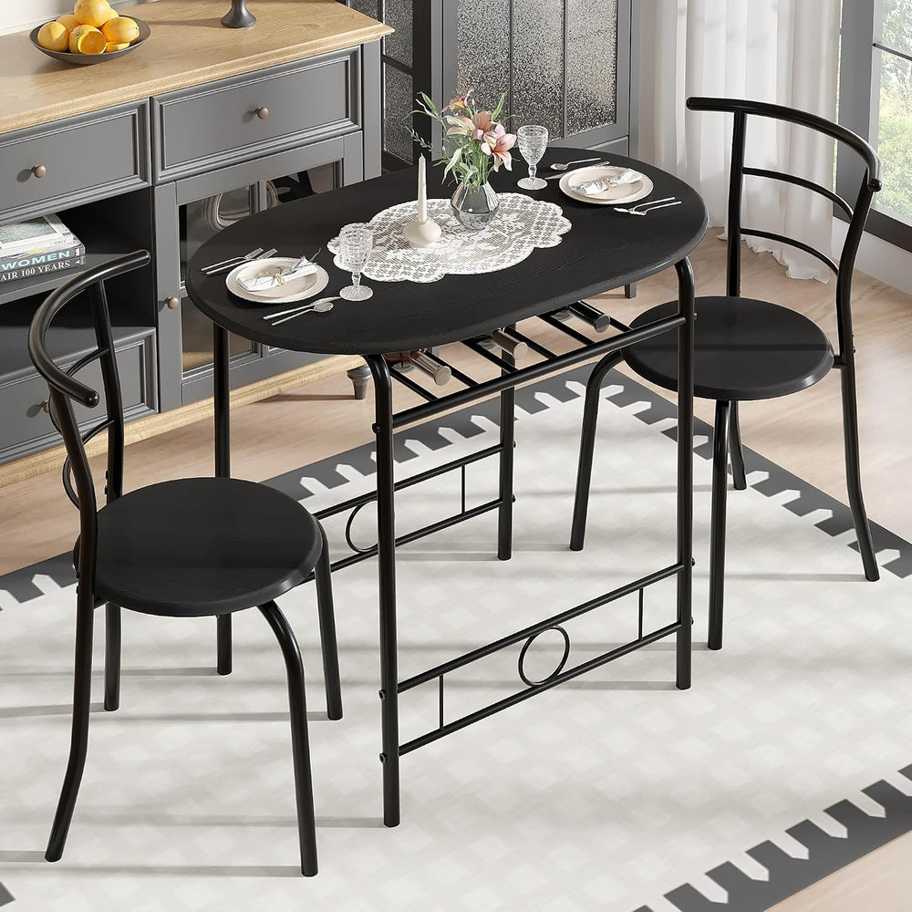 VECELO 3-Piece Dining Table Set for Kitchen Breakfast Nook, Wood Grain Oval T...