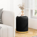 Giantex Ottoman with Storage - Set of 2 Storage Ottomans, 1 Large & 1 Small Nesting Ottoman Side Table, Upholstered Velvet/Linen Round Foot Rest Vanity Stool for Bedroom Living Room (Black)