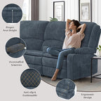 Manual Reclining Sectional Sofa Set, 4 Seats Soft Fabric Recliner Corner Sectional Couch, Family-Sized L-Shaped Recliner Couch with USB Charging, Thickened Padding, Sturdy Frame, Blue