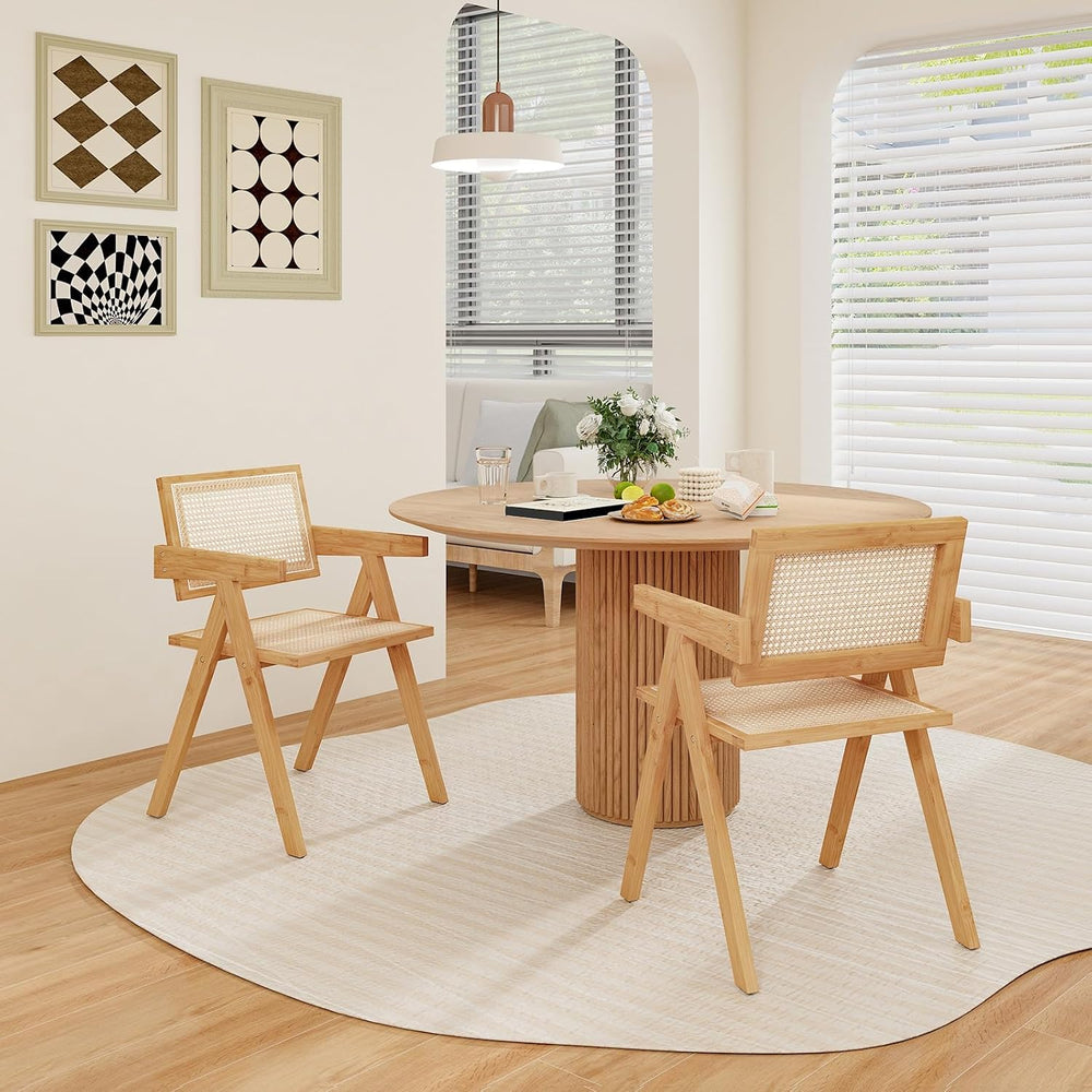 GIANTEX Rattan Dining Chairs Set of 2, Boho Cane Living Room Chairs, Max Load...