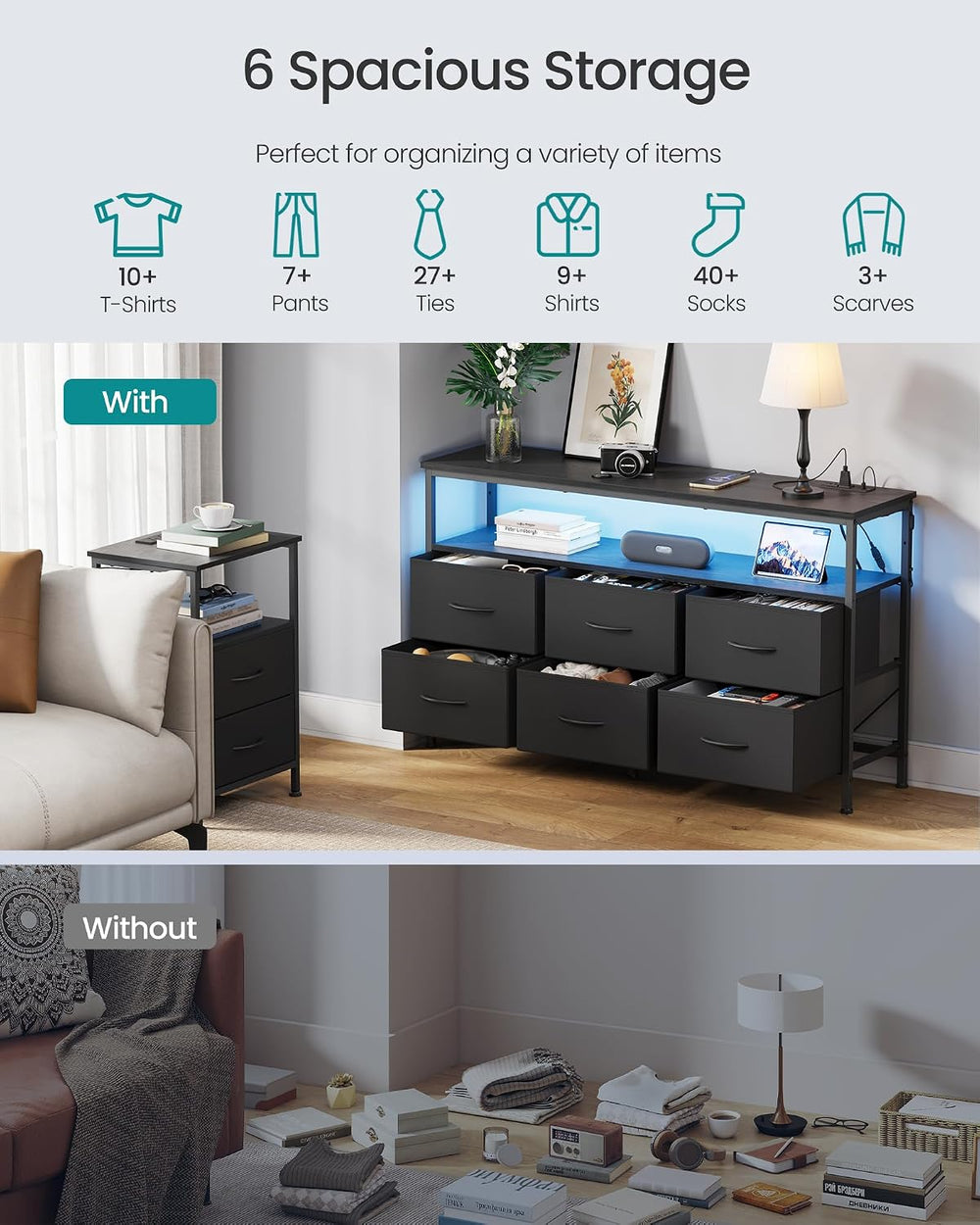 SONGMICS BELLAH Collection - Dresser for Bedroom, Chest of Drawers, TV Stand ...