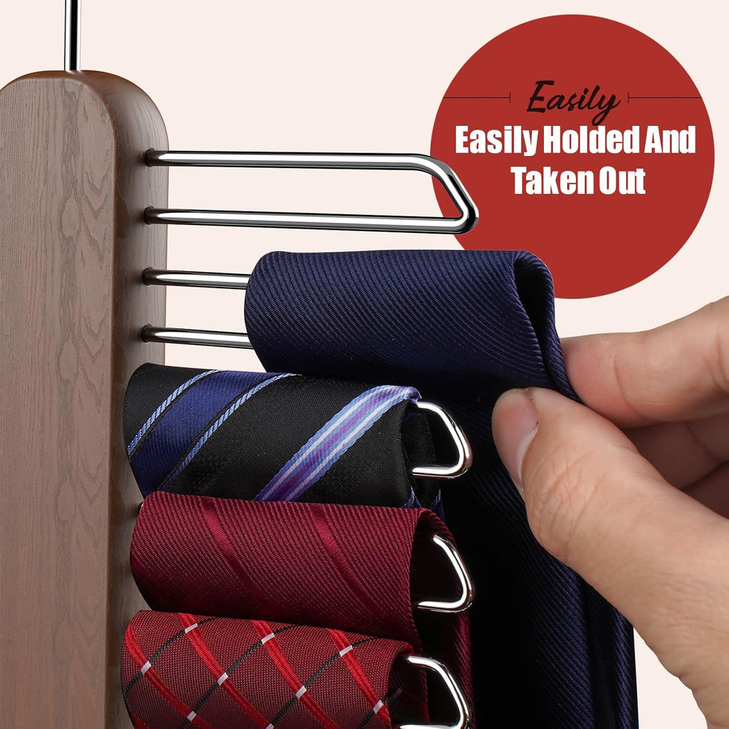 Tie Hanger,Tie Organizer for Closet 20 Storage Capacity,Wooden Necktie Organizer Tie Holder,360 Degree Rotating Accessory Organizers for Tie,Belt,Scarf