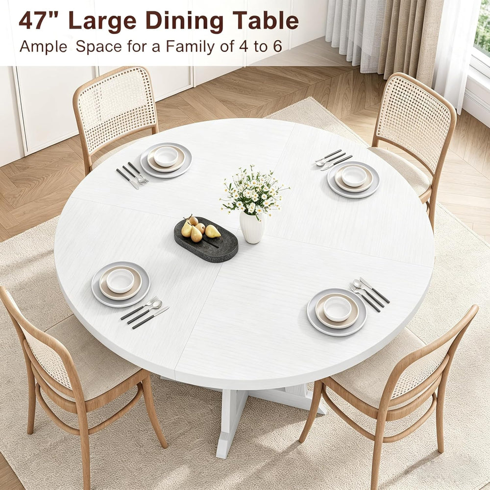 GarveeHome Round Dining Table for 4, 47 Inches Dining Room Table with Wooden ...
