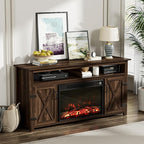YESHOMY Fireplace TV Stand for Television up to 65+ Inch with Storage and Farmhouse Barn Doors, Entertainment Center with Cabinet and Shelves, Media Console for Living Room, Walnut