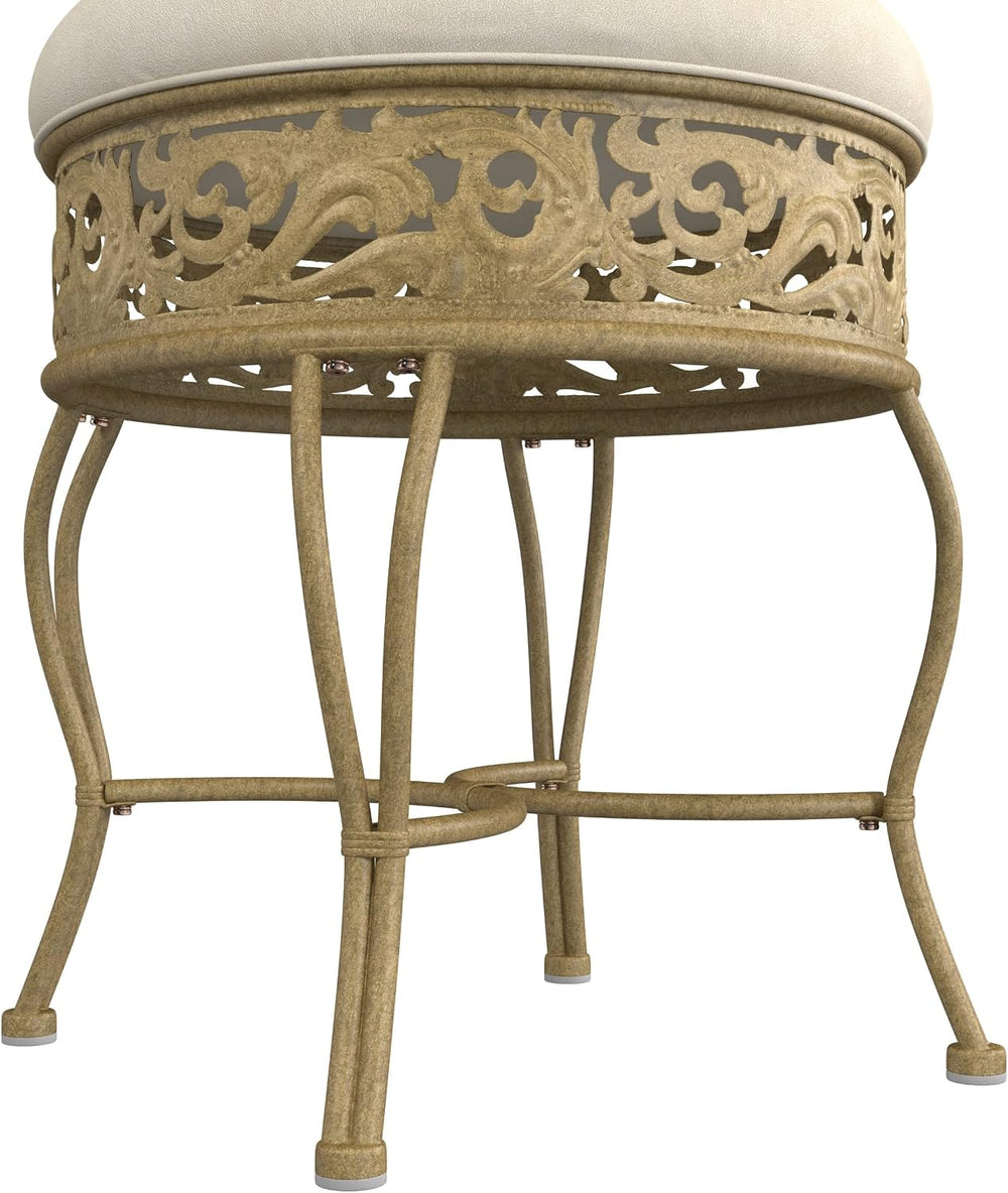 Hillsdale Villa III Backless Metal Vanity Stool with Ornate Lattice Detailing...