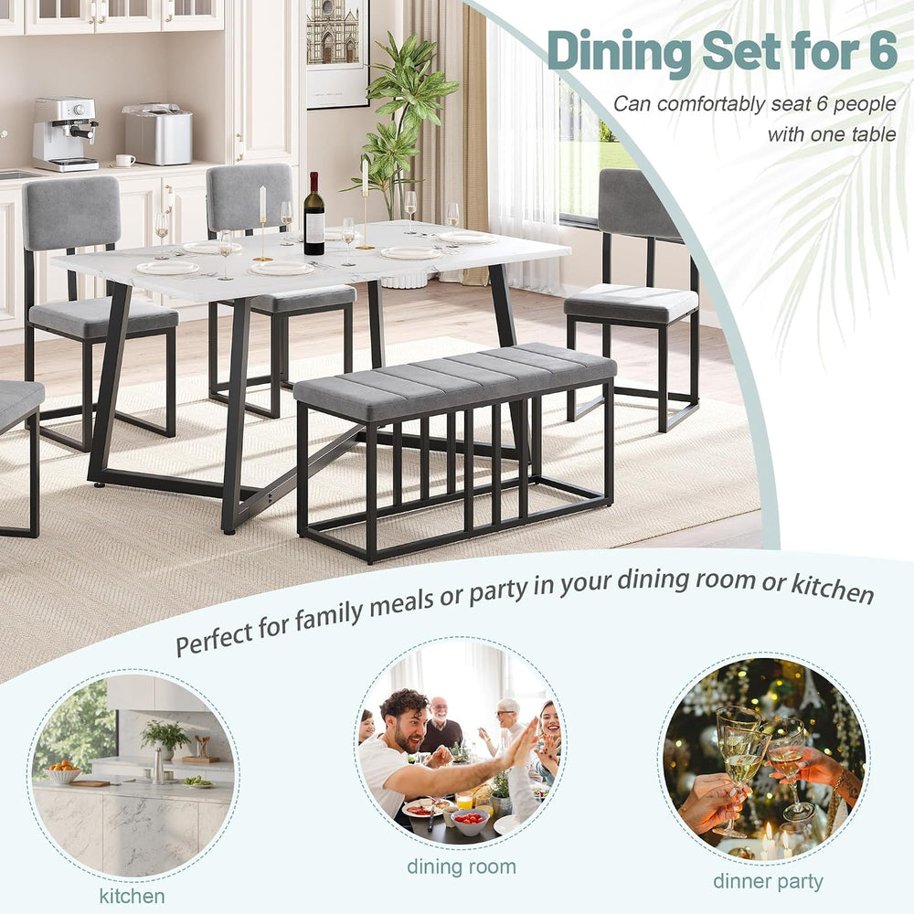 HUGROVE 6-Piece Dining Table Set, 51.18'' Faux Marble Rectangular Tab...