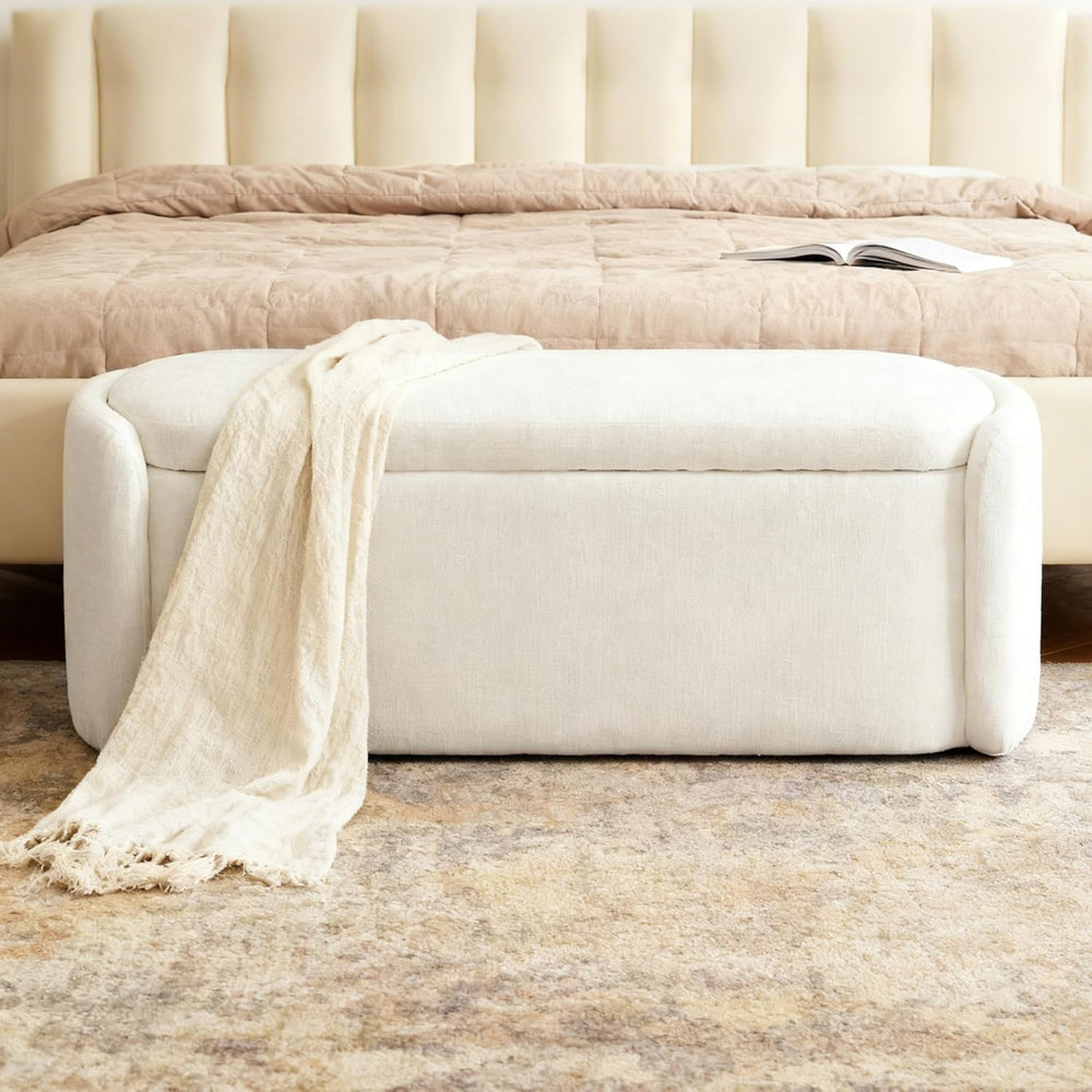 VKNOW Storage Bench, Upholstered Storage Ottoman Bench with Hinge, Cream | Ot...