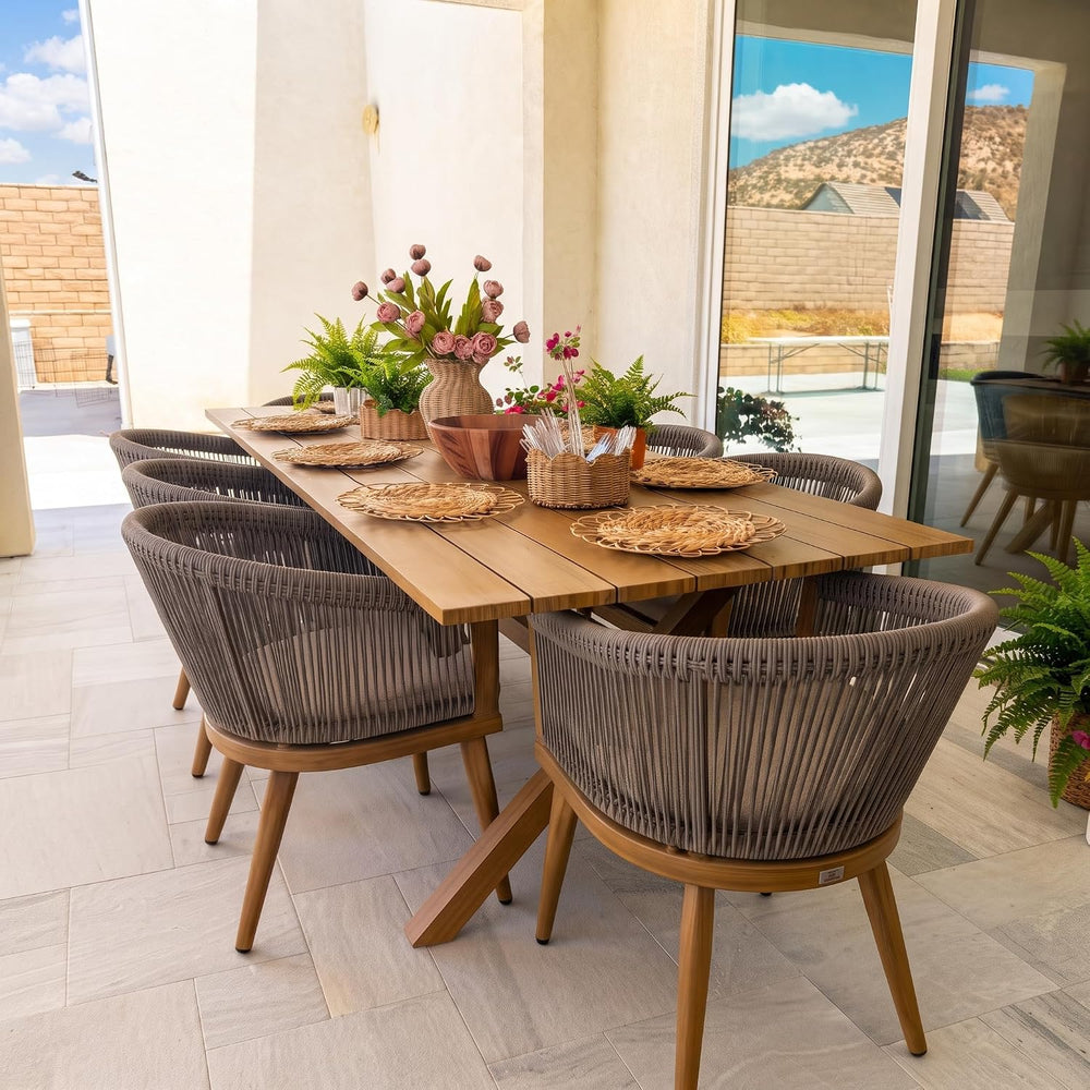 PURPLE LEAF Outdoor Dining Set for 8 with Cushions PE Rattan Teak