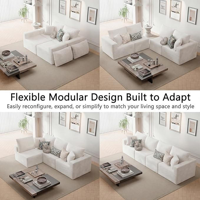 Homall Sectional Couches for Living Room, Modern Boneless Couch with Deep Seat, Upholstered Cloud Sofa, No Assembly Required (Beige, Four-Seater Sofa)